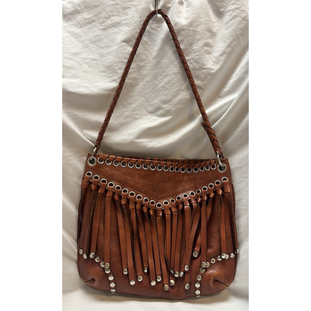 Brown Leather Fringe Hobo Bag Purse Boho Hippie Indie Western